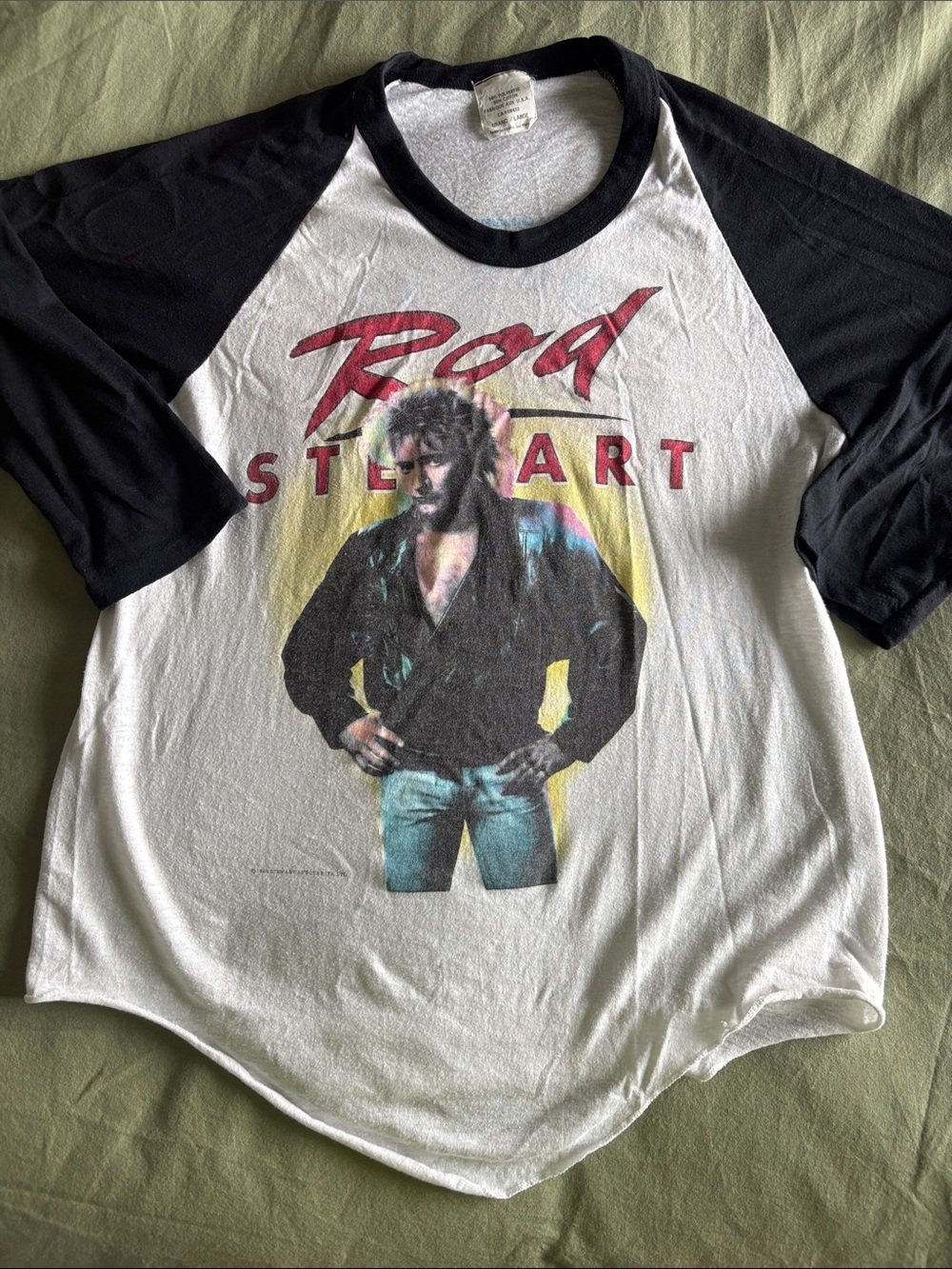 Black & White Raglan Long Sleeve original Rod Stewart 1984 tour shirt.